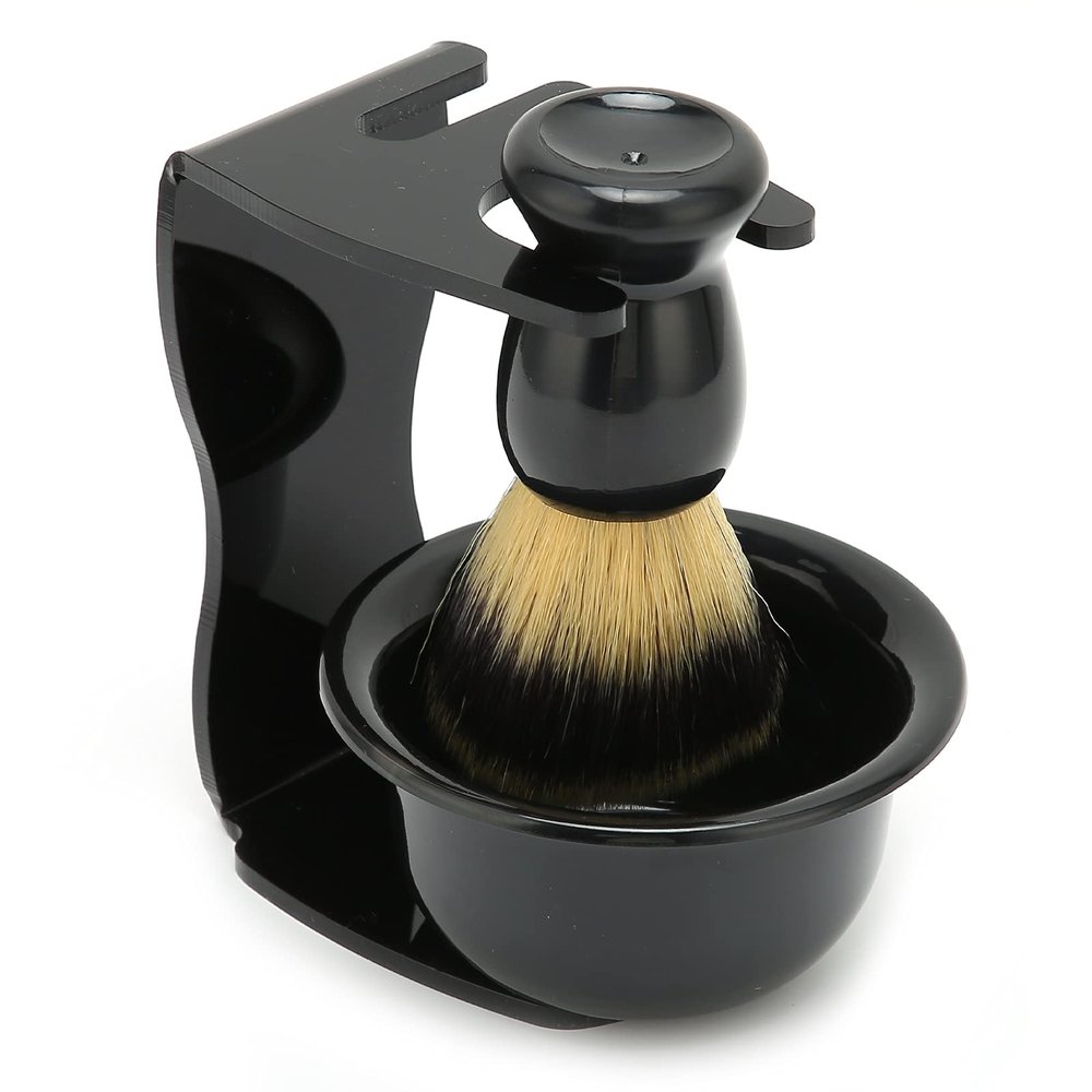ANKROYU 3PCS Shaving Brush Set, ABS Nylon Shaving Brush Kit, Wear Resistance Beard Shaving Brush, Shaving Bowl, Shaving Stand for Men
