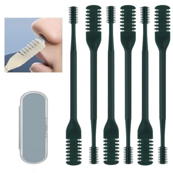 2-in-1 Nasal Hair Cutter,2024 New Nostril Hair Remover Tool, Double Sided Nose Hair Knife, Portable Manual 360 Rotating Nose Hair Trimmer with Ear Picker for Women Men (Dark Green, 6 PCS)
