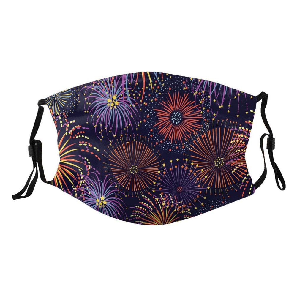 Reusable Cloth Face Mask,Colorful Fireworks Pattern Adult Washable Face Cover With Adjustable Earloops Nose Wire
