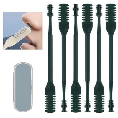 2-in-1 Nasal Hair Cutter,2024 New Nostril Hair Remover Tool, Double Sided Nose Hair Knife, Portable Manual 360 Rotating Nose Hair Trimmer with Ear Picker for Women Men (Green, 6 PCS)