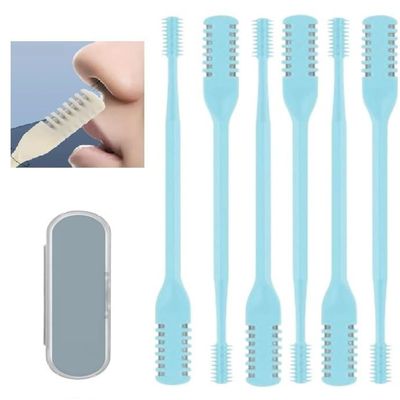 2-in-1 Nasal Hair Cutter,2024 New Nostril Hair Remover Tool, Double Sided Nose Hair Knife, Portable Manual 360 Rotating Nose Hair Trimmer with Ear Picker for Women Men (Blue, 6 PCS)