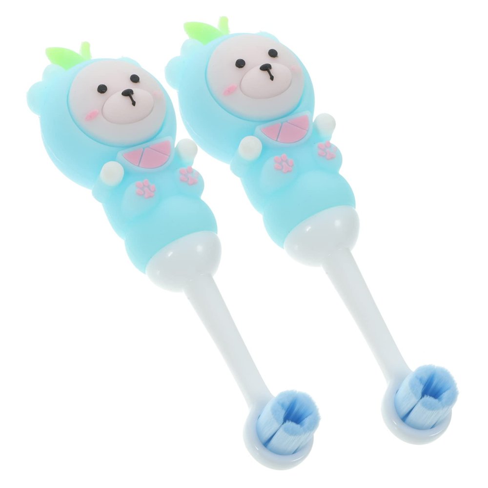 Healvian Boys and Girls Toothbrush for Toddlers Soft Bristle Cute Bear Shape Silicone Manual Toothbrush Set 2Pcs for Daily Use and Giving