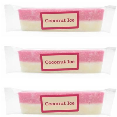 Set of 3 Coconut Ice Bars (130g Each) - Classic Sweet Treat with Creamy Coconut Flavor - Packed by Black Nore Gifts