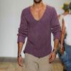 Fowjknww Knitted Jumper Men's Plain Fashionable Long Sleeve Shirt Deep V Neck Leisure Shirt Streetwear Hip Hop Winter Jacket Outdoor Jacket Fine Knit Simplicity Muscle Shirt, purple, M view 2