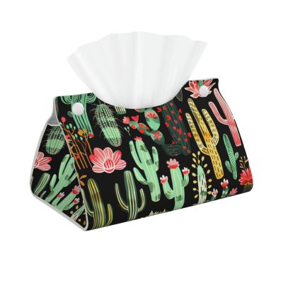 Cactus and Cacti Pattern Tissue Box Cover, Tissue Box Holder, Facial Box Cover for Storage on Bathroom Vanity, Countertop, Bedroom Dresser