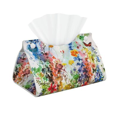 Watercolor Flowers and Butterflies Tissue Box Cover PVC Leather Facial Tissue Dispenser Box Holder for Dresser Bathroom Decorative