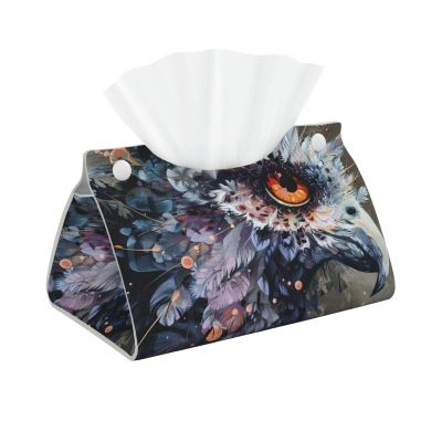 Abstract Bird with Orange Eyes Tissue Box Cover, PVC Leather Tissue Box Holder Napkins Box Covers for Home/Office/Car Decoration