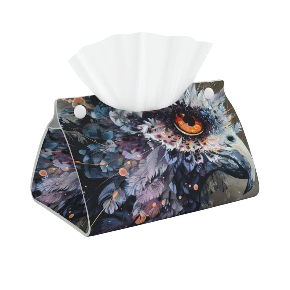 Abstract Bird with Orange Eyes Tissue Box Cover, PVC Leather Tissue Box Holder Napkins Box Covers for Home/Office/Car Decoration