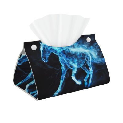 Blue Running Horse Tissue Box Cover Tissue Box Holder Tissue Box Dispenser for Facial Tissue, Napkins, Dryer Sheets