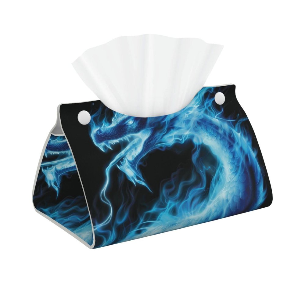 Blue Fire Dragon Facial Tissue Holder Tissue Box Cover, Tissue Box Holder for Bathroom, Desks, Car, Vanity, Night Stands