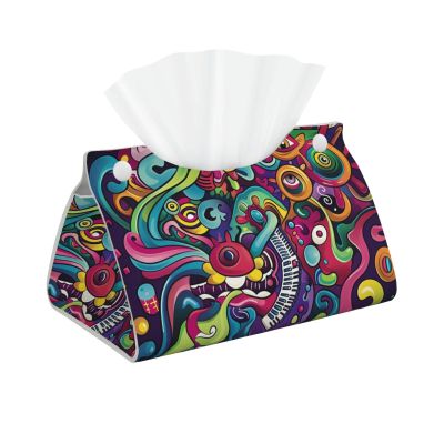 Colorful Cartoon Art Facial Tissue Holder Tissue Box Cover, Tissue Box Holder for Bathroom, Desks, Car, Vanity, Night Stands