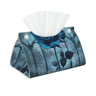 Blue Rose Tissue Box Cover, Tissue Box Holder, Facial Box Cover for Storage on Bathroom Vanity, Countertop, Bedroom Dresser