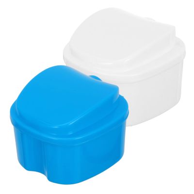 ORFOFE Denture Storage Case and Retainer Container 2pcs Set with Filter Screen and Hinge, Non-Toxic False Tooth Box for Oral Care, Portable Bath Holder for Denture Cleaning and Travel