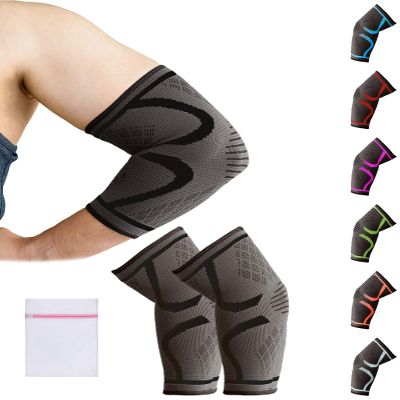 360 RELIEF Elbow Support for Men, Women, Kids, 2 Pack Compression Elbow Sleeve for Tennis, Golfers, Sports, Fitness, Gym, Weightlifting, Large, Black + Laundry Bag