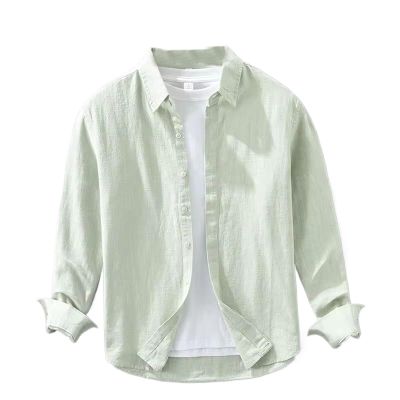 Spring Breathable Casual Long Sleeve Shirts for Men Clothing Linen Cotton Simple Turn Down Collar Soft EN8 XL