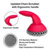 Cast Iron Scrubber with Pan Scraper & Towl, 316 Chainmail Scrubber with Long Handle, Upgraded Chain Mail Scrubber Cleaner for Grill Pan Skillet Wok Carbon Steel Dutch Oven Metal Brush (Red) view 3