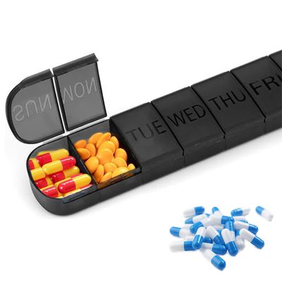FUZVOL Pill Boxes Weekly Pill Organiser 7 Day 1 Times A Day for Hold Medication Vitamins Fish Oil Supplements, Travel Friendly Pill Containers for Outdoor Black