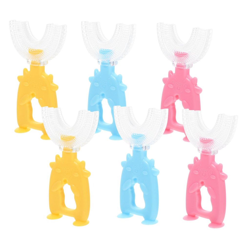 Gogogmee Childrens U-Shaped Manual Toothbrush 6pcs Soft Silicone Brush Heads 360 Oral Cleaning Tool for Kids Boys Girls Mixed Colors Random Color