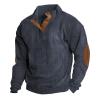 Rrongwn Cord Sweatshirt Men's Stand-Up Collar Button Pullover with Pocket Long Sleeve Shirt with Turtleneck Lightweight Cotton Pullover Casual Loose Tops Breathable Functional Shirt, blue, XL view 1