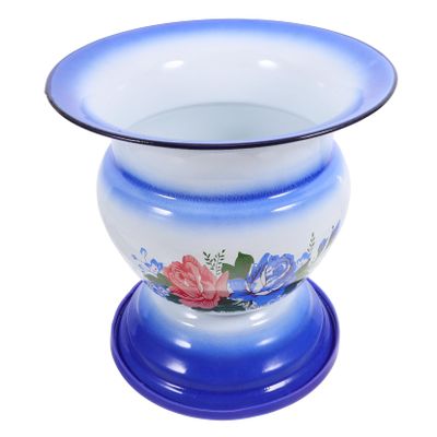 PLAFOPE Enamel Toilet Basin Spittoon for Home, Blue Thickened High-Leg Pee Bucket, Traditional Chinese Night Urine Pot Suitable for Household Bathroom Use Random Style