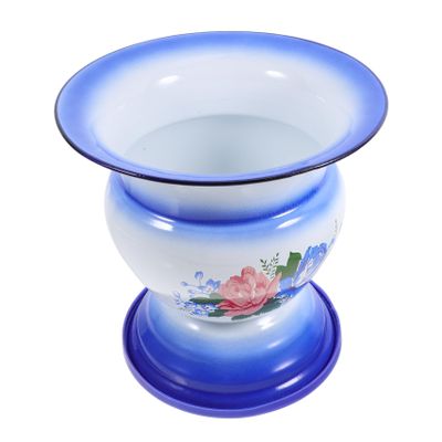 Anneome Vintage Blue Enamel Chinese Spittoon Toilet Basin Household Pee Bucket Thickened High-Leg Retro Style Convenient Toilet for Home Bathroom Safety Aid Assorted Style