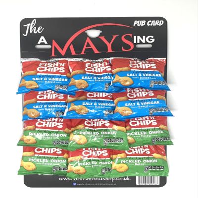 Burtons Daily Fish 'n' Chips Snacks Biscuits on 'The AMaysing' Pub Card, 12 Pack - Mixed: Salt & Vinegar, Pickled Onion