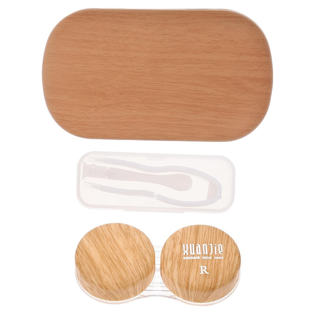 COLLBATH Box Portable Case for Eye Care Kit Holder Leather Wood Grain Design for Daily Use and Storage