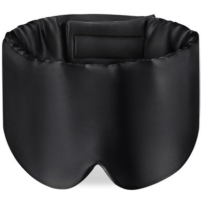 100% Mulberry Silk Sleep Mask Eye Mask for Women Man with Adjustable Band,Reduces Wrinkles, for Side Sleeper Blackout Sleep Mask for Travel Rest and Office Large Size (Black)