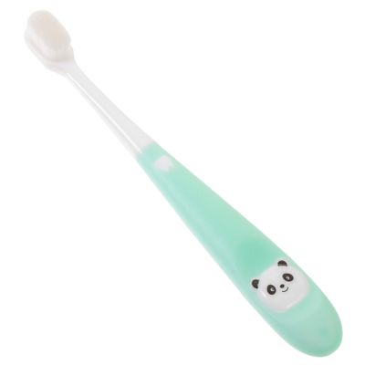 Healvian Childrens Manual Toothbrush Soft Bristles with Storage Bucket, Panda Cartoon Design, Supple Tooth Care Tool for Ages 2-12, Kids Mouth and Teeth Cleaner, Green Color for Daily