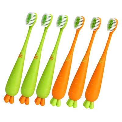 HAPINARY 6pcs Soft Bristle Boy Girl's Toothbrush Bulk Carrot Shaped Brush Boys and Girls Oral Care
