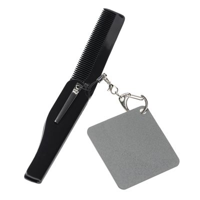 Beatifufu Folding Beard Comb Fine Tooth Comb Small Portable Pocket Keyring Mirror for Men Travel Grooming and Daily Use