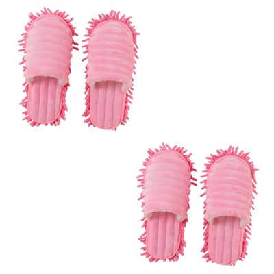 Healvian 2pairs Furry Stripes Floor Cleaning Mop Slippers Detachable Microfiber Bottom for Easy Cleaning Effortless Dust Pickup Without Bending over
