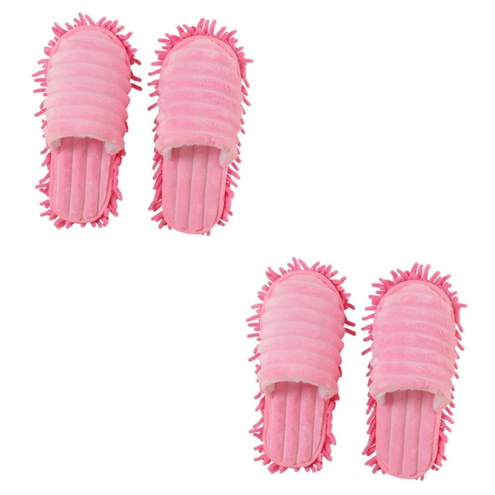 Healvian 2pairs Furry Stripes Floor Cleaning Mop Slippers Detachable Microfiber Bottom for Easy Cleaning Effortless Dust Pickup Without Bending over