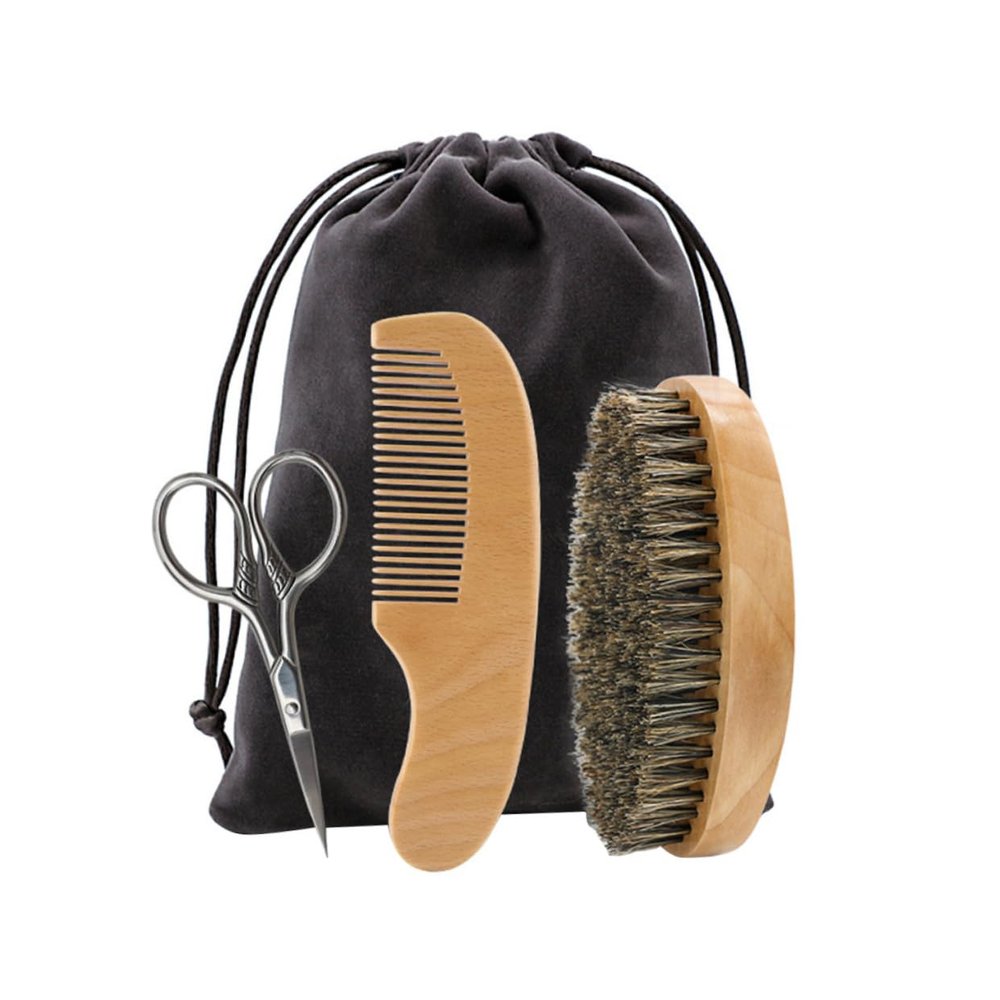 HONMEET Complete Beard Care Kit Shave Brush Trimmer Scissors Comb Styling Tools for Men's Grooming