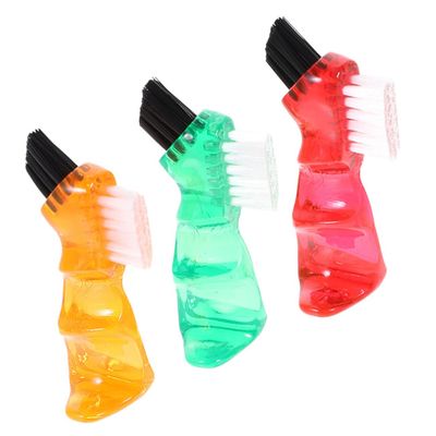 BCOATH Mini Denture Toothbrush 3pcs Set with Double-Sided Bristles, Small Multi-Functional Cleaning Brush for Oral Care at Home, Portable Denture Brush for Adults (red, Orange, Green