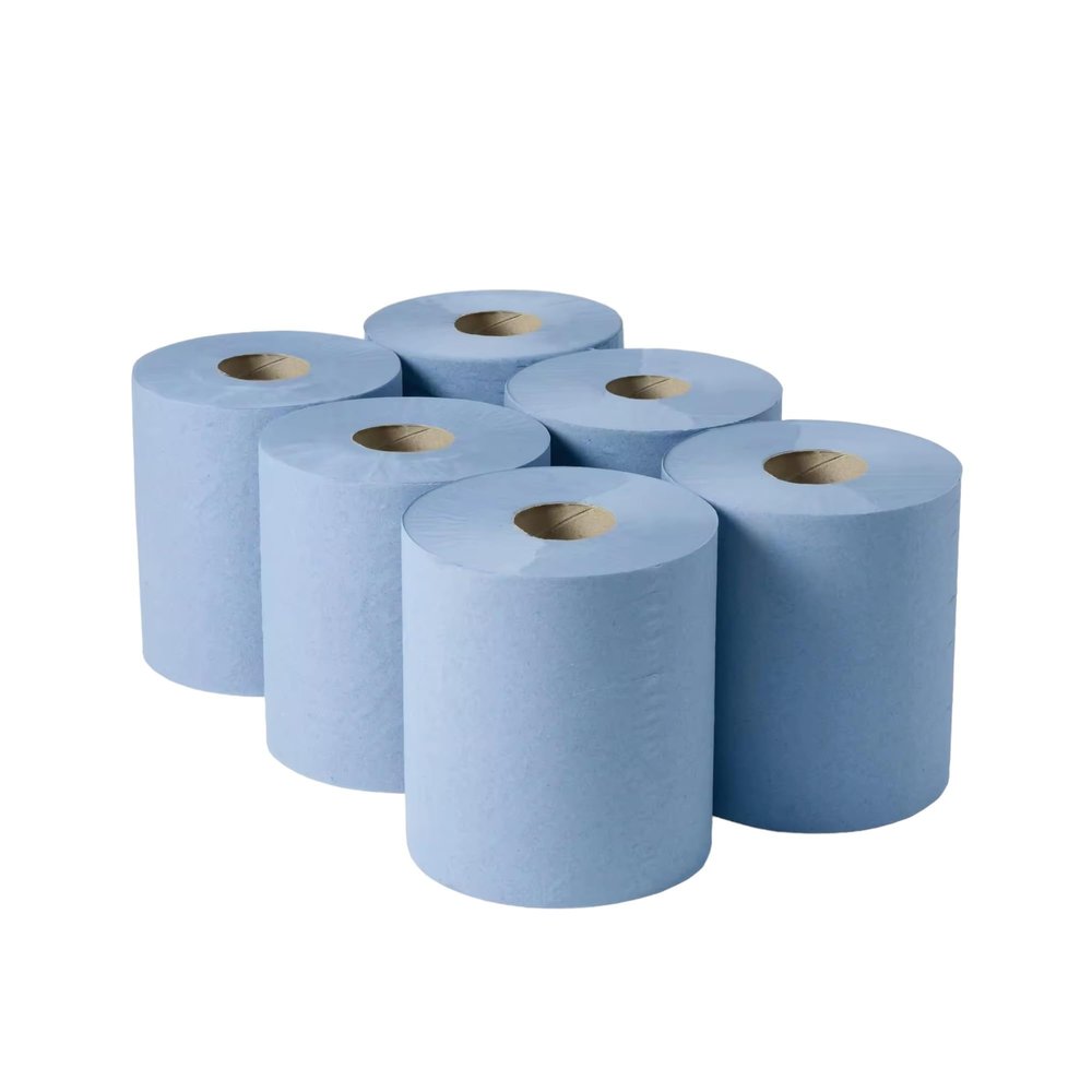 Centrefeed Blue/White Paper Towel Rolls, Embossed Pattern, 6 Pack (Blue, Pack of 6)