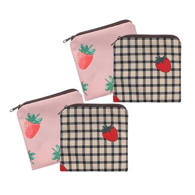 Anneome 4pcs Adorable Period Pad Bag Set Made of Sturdy Polyester with Zipper Closure for Practical Storage of Small Items, Sanitary Pouch for Girls and Women