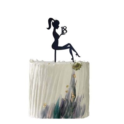 18th Girls Birthday Cake Topper Acrylic Black High Heels Lady Girls Cake Topper for Birthday Party Dessert Baking Cake Decorations