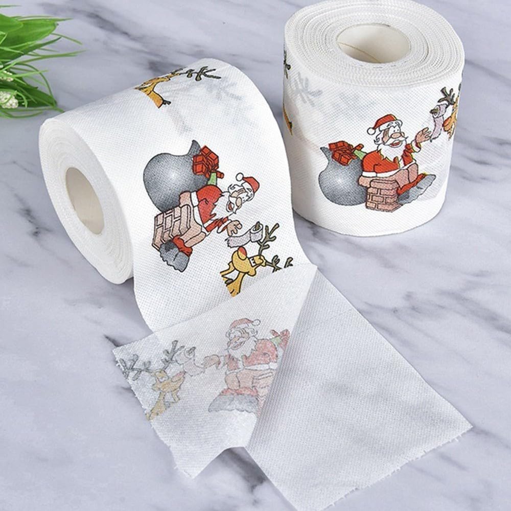 for HPLIVE 1 Roll Paper Roll Christmas Pattern Paper Prints Funny Toilet Paper Accessories for Christmas Decoration (A)