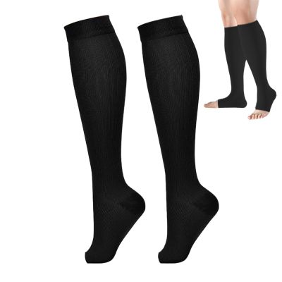 Toeless Compression Socks, Open Toe Travel Compression Socks, Open Toe Socks Knee High Support Stockings Easy Knee High Socks for Women or Men Sports