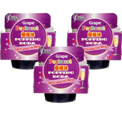 Starry Mart Popping Tapioca Pearls Bubbles for Bubble Tea, Cocktails, Dessert Topping, Smoothie 130g - Grape (Pack of 3)