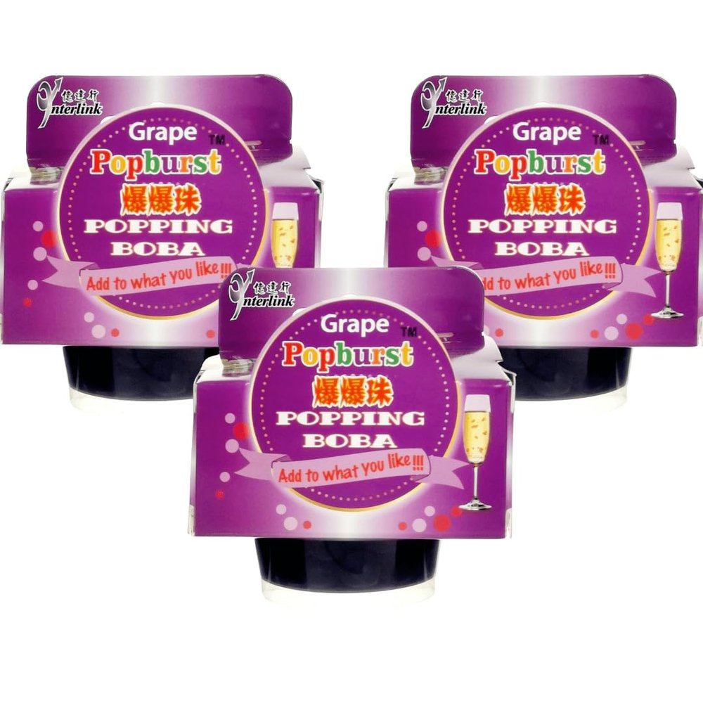 Starry Mart Popping Tapioca Pearls Bubbles for Bubble Tea, Cocktails, Dessert Topping, Smoothie 130g - Grape (Pack of 3)