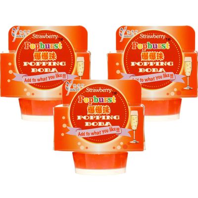 Starry Mart Popping Tapioca Pearls Bubbles for Bubble Tea, Cocktails, Dessert Topping, Smoothie 130g - Strawberry (Pack of 3)
