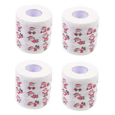 Anneome Creative Printed Christmas Toilet Paper 4 Rolls Set Double-Layer Festival Printing Napkin Xmas Pattern Toilet Tissue for Holiday Bathroom Use