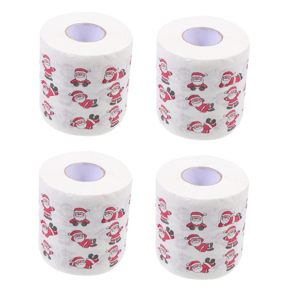 Anneome Creative Printed Christmas Toilet Paper 4 Rolls Set Double-Layer Festival Printing Napkin Xmas Pattern Toilet Tissue for Holiday Bathroom Use