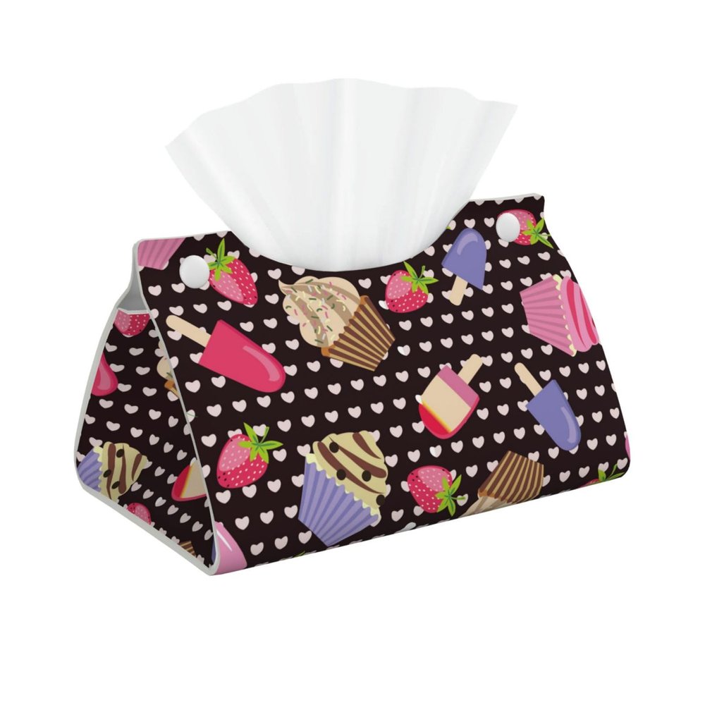 Ice Creams and Cartoon Cake Pattern Tissue Box Cover, Tissue Box Holder, Tissue Holders Decorative Organizer for Home Decor, Tabletop and Car