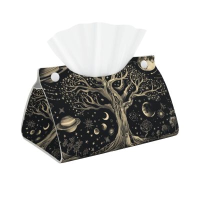Tree of Life Stars and Planets Tissue Box Cover, Tissue Box Holder for Tabletop Desk, Decorative Box Covers, Accessories for Home Car Office