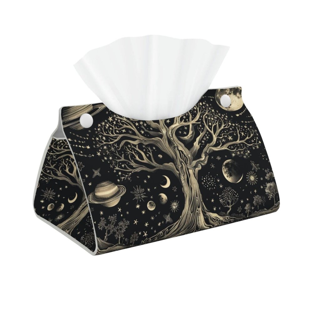 Tree of Life Stars and Planets Tissue Box Cover, Tissue Box Holder for Tabletop Desk, Decorative Box Covers, Accessories for Home Car Office