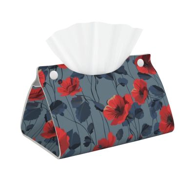 Red Flowers and Leaves Tissue Box Cover, Tissue Box Holder for Tabletop Desk, Decorative Box Covers, Accessories for Home Car Office