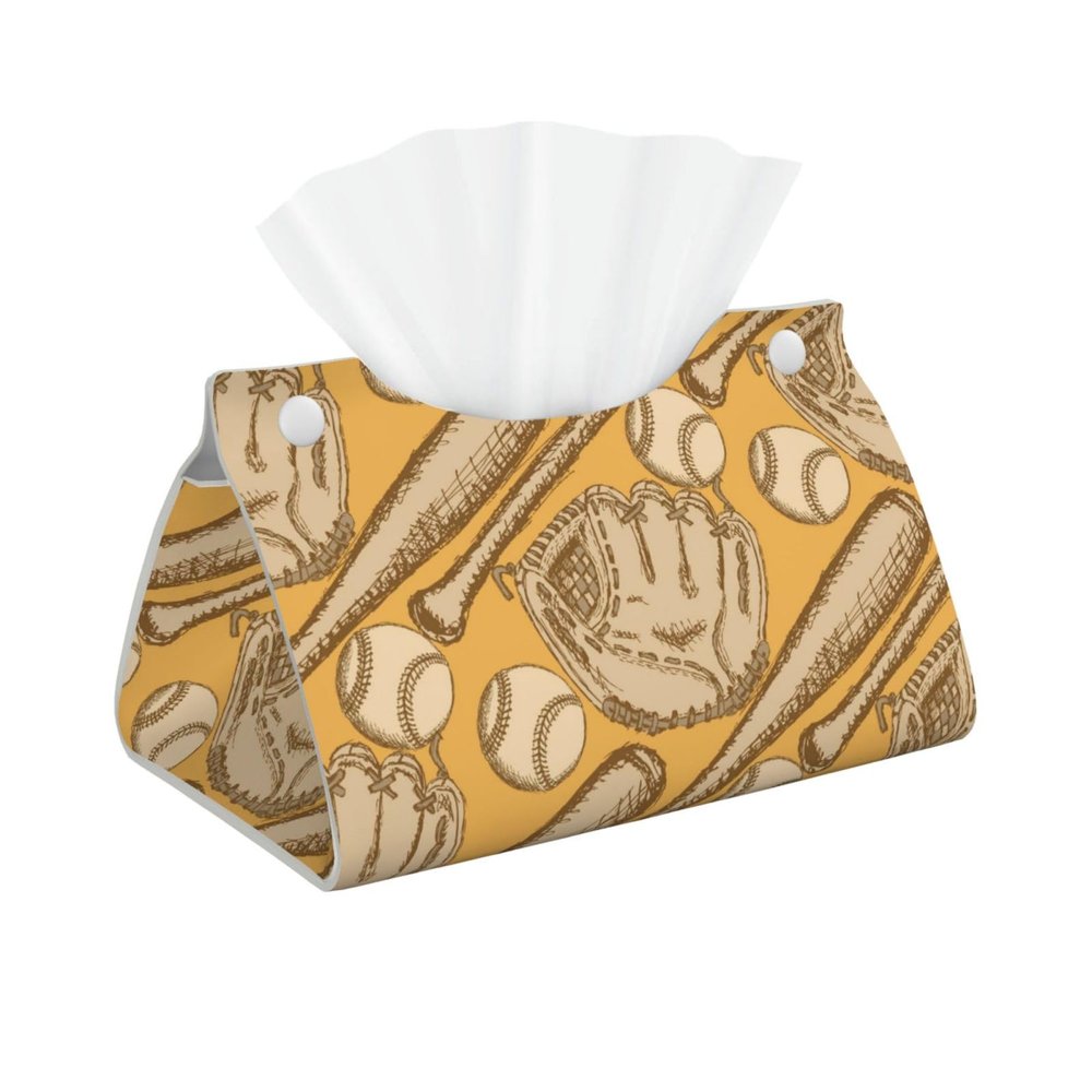 Baseball Ball Bat and Glove Pattern Tissue Box Cover, PVC Leather Tissue Box Holder Napkins Box Covers for Home/Office/Car Decoration